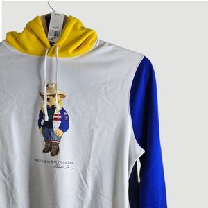 POLO Ralph Lauren RL Bear Hoodie Sweatshirt XXL Yellow Red Blue Colorblock NWT